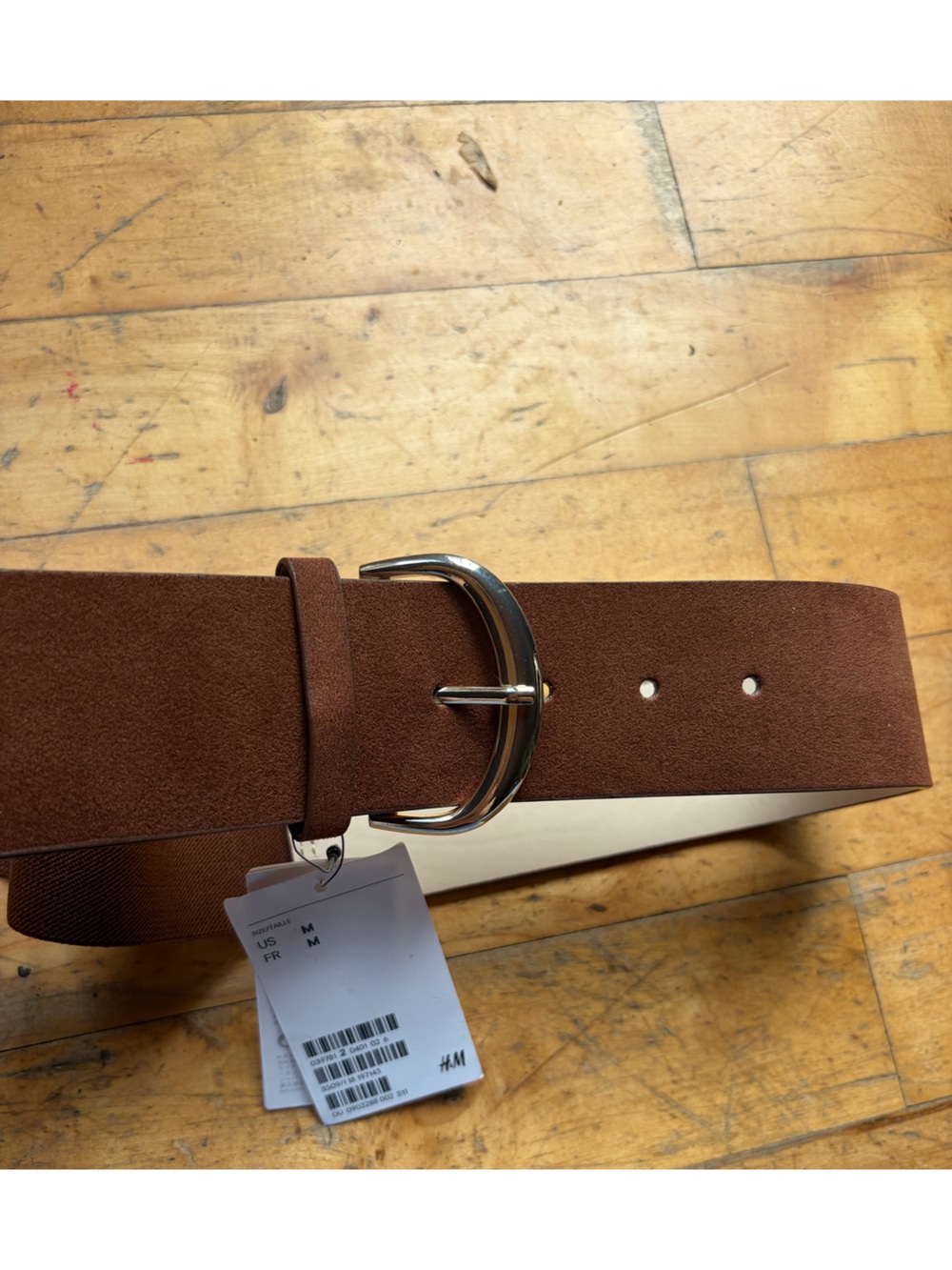 H&M Women's Chestnut Faux Suede Cinch Belt with Polished Gold Buckle